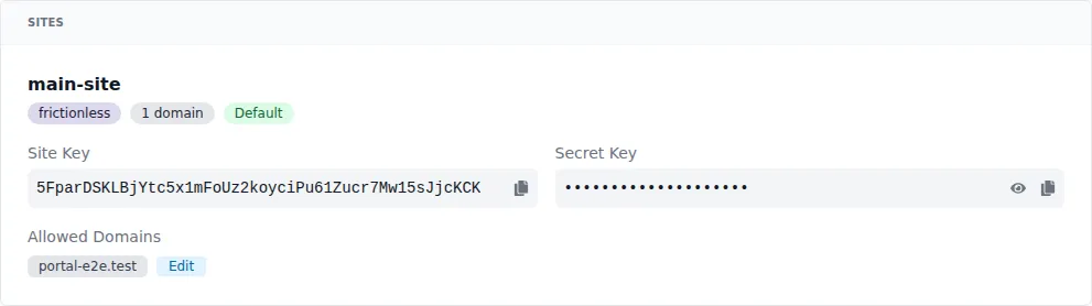 get your site key from the Portal User Info